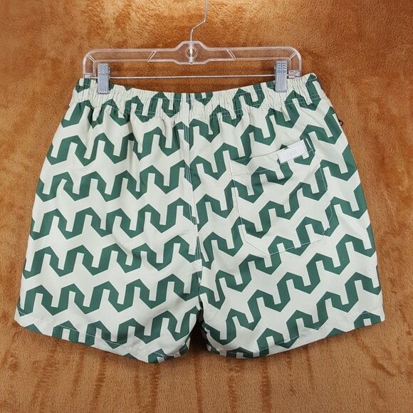 OAS Swimwear Mens Large Tan Green Wavy Pattern Swim Trunks Shorts ATLAS - Picture 4 of 10